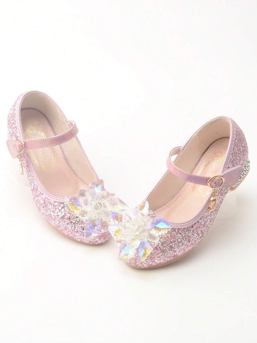 Girls' Princess Shoes, New Spring/Autumn Crystal Shoes For Little Girls, Hook-And-Loop Children's High-Top Soft Bottom Comfortable Flats