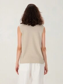 Women's Autumn Winter Sweater Vest V Neck Christmas Pattern Print Button Up Knit Tank Tops - Beige - View 4