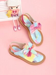 New Summer Thong Sandals With Bow Decor, Cute Girls Daily Casual Princess Flat Beach Sandals