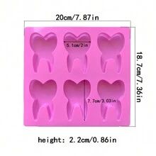 1 件 6 腔齿形硅胶巧克力模具、3D 糖果果冻布丁饼干冰块烘焙模具、蛋糕装饰烘焙工具 - 粉色 - 查看 4