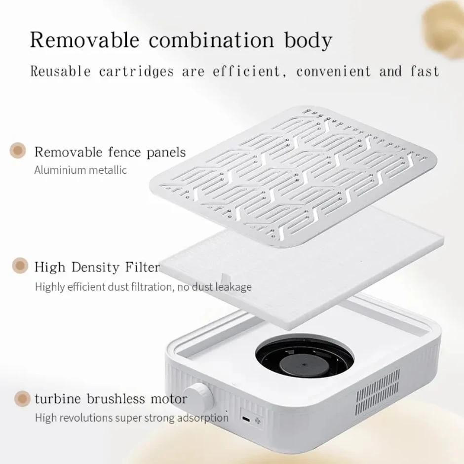 Aspirapolvere Per Unghie 120W Professionale - 3 Livelli Aspirazione, 12.000 RPM, Con 2 Filtri - Foto 10