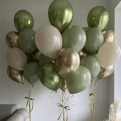 20pcs Vintage Green, Golden & White Balloon Set - Perfect For Birthdays, Weddings, Valentine's, Thanksgiving, Christmas, New Year's Decorations & Parties