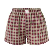 Women Y2K Plaid Shorts Elastic Low Rise Cute Gingham Pajama Boxer Shorts Summer Lounge Pj Sleep Short Bottom Sleepwear - Cà phê nâu - Xem 2