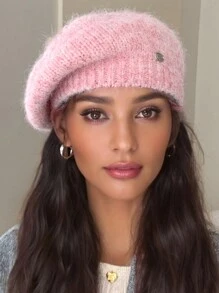 1 件女士蓬松贝雷帽，纯色细羊毛针织云帽，画家帽报童帽，可水洗但不可机洗，适合秋冬季日常穿着、散步、购物