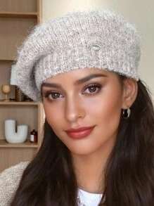 1 件女士蓬松贝雷帽，纯色细羊毛针织云帽，画家帽报童帽，可水洗但不可机洗，适合秋冬季日常穿着、散步、购物