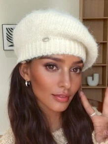1 件女士蓬松贝雷帽，纯色细羊毛针织云帽，画家帽报童帽，可水洗但不可机洗，适合秋冬季日常穿着、散步、购物
