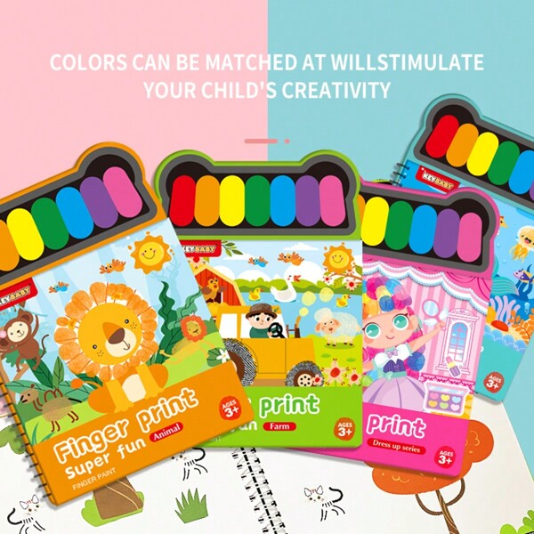 A Set Of New Hot English Children's Fingerprint Picture Book Hand-Painted Book Multiple Scenes DIY Coloring Book Puzzle Picture Book Drawing With Fingerprints Creative Learning And Doodle Art Enhance Children's Creativity Cultivate Color Awareness In Early Education Improve Children's Hands-On Ability To Free Up The Hands Of Their Parents Birthday Back-To-School Gifts Holiday Gifts