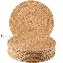 Juego de 4/6 individuales de estilo bohemio tejidos a mano, de 12 pulgadas de lino natural con diseño de ratán, adecuados para comidas y decoración del hogar - perfectos para bodas, San Valentín, Navidad y fiestas
