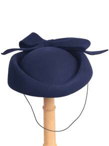 HIMESPORT 女士羊毛毡礼帽，小圆帽，教堂帽，婚礼新娘鸡尾酒会茶会礼服德比帽，带蝴蝶结 - 純色 - 查看 10