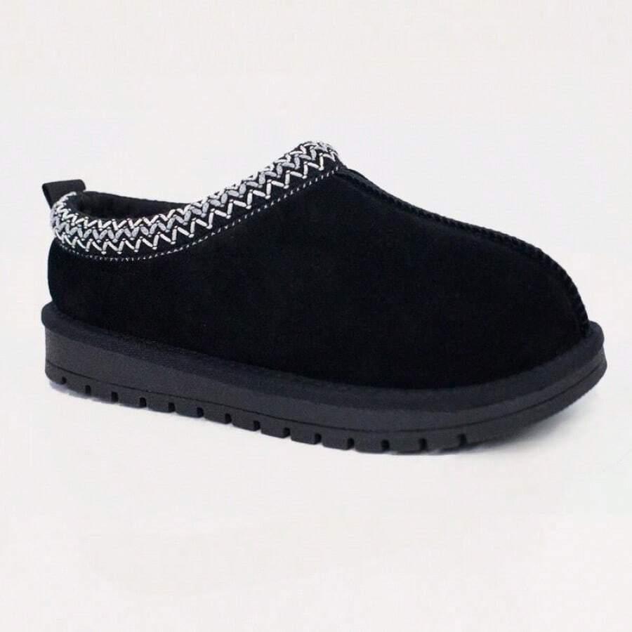 EVELLYHOOTD Braided Leather Outdoor Slippers Women's Mini Platform Boots With Fluffy Fur Lining Short Ankle Boots For Autumn Winter Warm Walking Shoes - màu đen - Xem 1