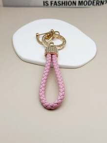 TTOBS 1pc Elegant Braided Leather Keychain With Fluffy Pompom Charm - Durable, Stylish & Versatile Women Key Holder - Multiple Colors, Perfect Car Owner Accessory, Fashionable Gift Idea