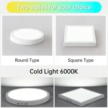 CANMEIJIA 1pc LED Ceiling Light, Cool White, Flat Panel Lamp For Home Lighting, Suitable For Living Room/Bedroom/Kitchen/Balcony/Dining Room/Hallway/Stairway/Attic, Choose Appropriate Size Based On Usage Needs, 10W/15W/20W/30W White Frame, 110V-220V - LED Panel Ceiling Light - View 5
