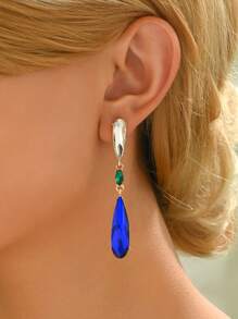 1pair Luxury Sparkling Geometric Water Drop Glass Earrings, Everyday Wear For Women