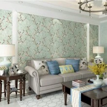 Flower Tree Country Pastoral 3D Retro Vintage Style Bedroom Living Room TV Background  Cafe Hotel 1.7ft * 31.16ft Non-Woven Non-Pasted Wallpaper - Cyan - View 4