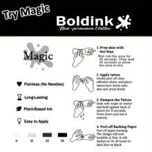Boldink Boldin K 非永久纹身技术，玫瑰花灵感设计，入门级纹身贴纸，防水持久，可维持 1-2 周，自然逼真，趣味纹身体验，手部纹身贴纸 - 黑色 - 查看 7