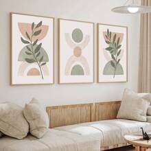 Set Of 3 Peach Green Boho Botanical Wall Arts Print, Sage Green Mid Century Print, Sage Green Canvas Posters, Natural Minimalist Wall Decor, Spring Decor, Artwork For Living Room, Bedroom, Cafe, Bar, Office, Hallway, Home And Room Decoration, Unframed Gifts Birthday Graduation