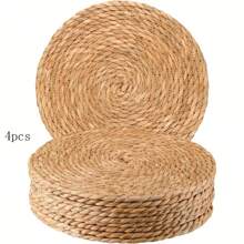 Juego de 4/6 individuales de estilo bohemio tejidos a mano, de 12 pulgadas de lino natural con diseño de ratán, adecuados para comidas y decoración del hogar - perfectos para bodas, San Valentín, Navidad y fiestas