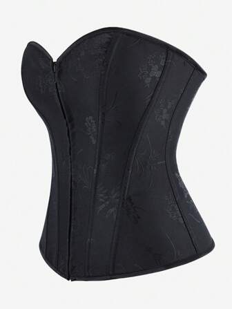 Overbust Corset Top With Zipper, Lace-Up Back, Floral Print, Strapless Bustier Bodysuit For Women, Tight Fitting Shapewear For Costume, Masquerade, Halloween