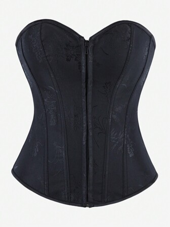 带拉链的束胸上衣，背部系带，花卉印花，女士无肩带紧身胸衣，紧身塑身衣，适合服装、化妆舞会、万圣节