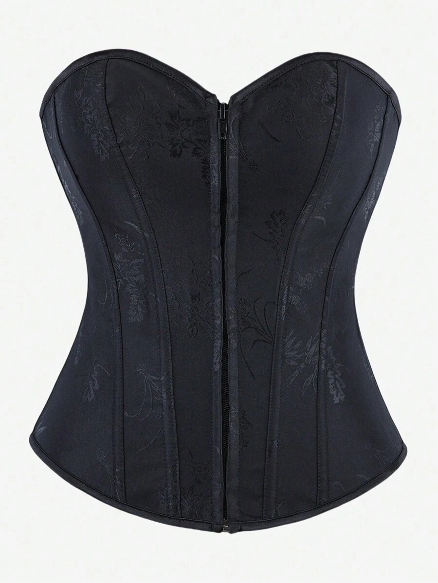 Áo nịt ngực có khóa kéo, buộc dây phía sau, họa tiết hoa, áo liền quần không dây cho nữ, đồ định hình bó sát dùng cho hóa trang, hóa trang, Halloween - màu đen - Xem 1