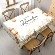 1 pièce Nappe thème Eid, design de lanternes dorées et de fleurs, nappe de table rectangulaire lavable en polyester, pour les fêtes, pique-niques et dîners, décoration de fête festive, décoration de Ramadan - disponible en plusieurs tailles