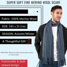 Men's Fine Wool Merino Scarf - Luxurious Striped Super Soft Winter Scarf For Men - Navy, Blue & Grey - View 7