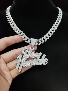 1pc Fashionable "Stay Humble" Letter Shaped Pendant Necklace, Unisex Hip Hop Vintage Necklace, Suitable For Party Or Daily Wear, 2 Chain Styles Available - Silver - View 4