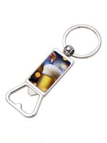 1PC Customized Photo Bottle Opener Keychain - Birthday Festival Personalized Photo Keychain - Simple Style - Perfect Gift For Friends And Family - Silver - View 4