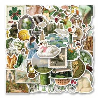 50 st/pack Vintage American Farmhouse Lifestyle Estetiska doodle-klistermärken, söta tecknade intressanta estetiska etikettklistermärken för scrapbooking, självhäftande brevpapper, kort, kuvert, gitarrer, presenter, tonårsfest, belöningar, medeltida klistermärken, läsdekaler, babyklippbok