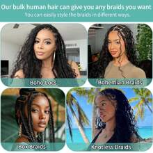 Cabello humano para trenzas bohemias, cabello de trenzado humano 110g 20 pulgadas cabello rizado estilo bohemio para trenzas sin nudos, cabello humano a granel de onda profunda 12A para trenzas bohemias, 3 paquetes/paquete color marrón chocolate