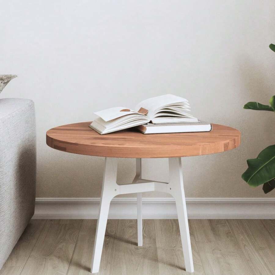 Solid Beech Wood Round Table Top 50x2.5 Cm Durable Natural Finish Ideal For DIY Projects - Brown - View 1