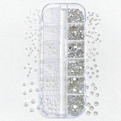 1 盒人造珍珠水钻美甲配件 DIY 配件、发饰、服装配饰、珠宝配饰 美甲用品 美甲 美甲饰品 美甲宝石