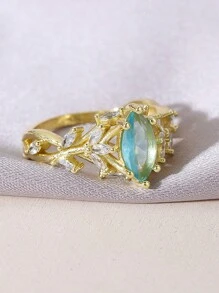 1 件女士个性化奢华嵌入式绿色合成方晶锆石永恒结婚戒指 - 铜材质时尚豪华成人珠宝 - 求婚 - 订婚 - 周年纪念礼物 - 母亲节礼物 - 派对活动 - 金色 - 查看 10