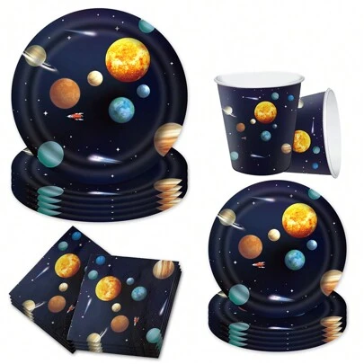 10pcs Space Theme Party Decorations Galaxy Planet Outer Space Disposable Plates Cups And Napkins Tableware Set For Space Solar System Planets Birthday Party Decorations Astronaut First Trip Around The Sun Party Favors
