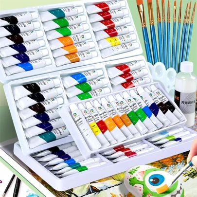 12/18/24-Colors Acrylic Paint Set, 0.16oz Tubes - Vibrant & Versatile Art Pigments For Painting On Canvas, Walls, Clothes & Crafts - Ideal For Artists & Students