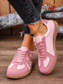 2024 秋季女士平底休闲运动鞋，软底运动鞋，圆头低跟休闲鞋，百搭 - 粉色 - 查看 5