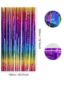 1PC/2PCS 1*2m Laser Rain Silk Curtains, Tassel Curtain, Background Decoration Curtains, Party Decoration Curtains Laser Metallic Glitter Plastic Tinsel Curtains Foil Fringe Shimmer Streamers Curtain Door Window Decoration For Party, Plastic Sequin Detail Tassel Curtain, Modern Metallic Foil Curtain For Party,
