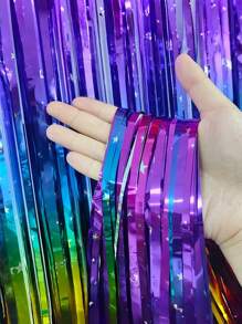 1PC/2PCS 1*2m Laser Rain Silk Curtains, Tassel Curtain, Background Decoration Curtains, Party Decoration Curtains Laser Metallic Glitter Plastic Tinsel Curtains Foil Fringe Shimmer Streamers Curtain Door Window Decoration For Party, Plastic Sequin Detail Tassel Curtain, Modern Metallic Foil Curtain For Party,