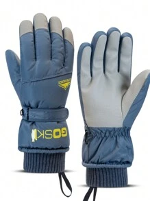 1 双男士风景印花 V 形绘画印花滑雪手套，保暖触屏手套 - 超防风、防水、保暖内衬，在冬季运动、户外活动和寒冷天气中提供温暖、舒适和灵活