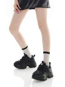 Zapatos tenis de tacón alto de moda para mujer, tenis simples con cordones, zapatillas deportivas para mujer, zapatillas cómodas y de moda con plataforma, zapatillas deportivas con cuña para mujer, zapatillas deportivas con cuña para mujer, zapatillas deportivas de tacón alto a la moda, calzado cómodo y casual, zapatos deportivos con cuña para mujer, zapatillas deportivas para mujer Zapatillas de deporte de suela gruesa, cómodas y de moda, zapatillas de deporte para mujer al aire libre, zapatillas de deporte casuales, zapatos de moda ligeros, transpirables, antideslizantes, de suela gruesa, adecuados para correr intensamente, zapatillas de cuña, zapatos casuales cómodos - Negro - Ver 8