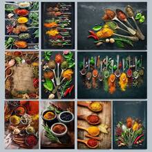 1 件无框现代烹饪香草香料寿司用具勺子墙面艺术海报帆布画奢华艺术品海报印刷家居厨房装饰植物