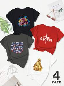 Graffiti Lightning 180g 4pcs Set Pure Cotton Women's T-Shirt Comfort Fit