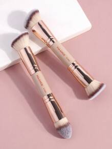 MAANGE 2Pcs Professional Facial Double Head Makeup Brush Set With Paper Box,Blush Brush Foundation Brush Contour Brush Concealer Brush,Makeup Brushes With Soft Fiber And Skin Friendly For Easy Carrying,Brush For Travel,Gifts For Women&Girls - 杏色 - 查看 2