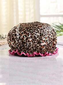 1 件可重复使用的成人女士双层豹纹和斑马纹丝绸防水浴帽，弹力浴帽，适用于日常护发、厨房防油