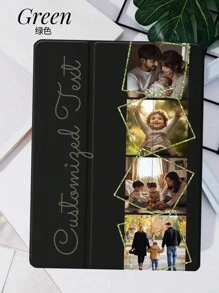 1pc Personalized Photo & Text Customized IPad Protective Case, Compatible With IPad, Customizable Family, Couple, Parent-Child Photos Printed On TPU Silicone Full-Body Protective Anti-Fall Anti-Slip Case, Delicate Pattern Design With Pencil Slot, Support Auto Sleep/Wake Cover - Green - View 3