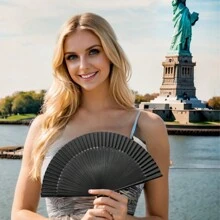 1 Pc Leque de Mão Dobrável para Mulheres - Leque de Seda de Bambu Vintage Chinês Dobrável - Para Ondas de Calor, Decoração, Festival de Música, Dança, Festa, Performance, Presente (Preto Sólido e Sexy) - Preto - Ver 6