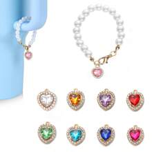 1 pezzo/2 pz Ciondolo per tazza in cristallo a forma di cuore scintillante, decorazione regolabile con perla finta, accessorio per tazza, regalo per Natale, Capodanno, San Valentino, Festa della Mamma