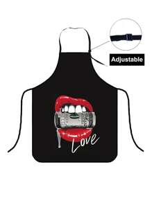 1 件烹饪围裙，女士美元和嘴唇印花围裙，创意个性化厨房防污围裙，带图案的防水防油围裙，厨房，浴室，家庭，家居