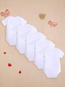 BrownBark 5pcs Newborn Baby Boy Soft Cotton Solid Color Bodysuits, Short Sleeve Round Neck, Unisex Infant Clothing Suitable For Indoor And Outdoor Wear