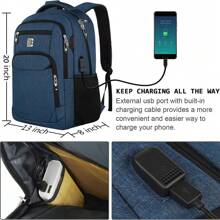 UKEIN Marcello Laptop Backpack With USB Charging&Headphone Port, Business Backpack With Breathable Padded Shoulder Strap,Computer Rucksack For School/Work/Travel - Màu xanh lam - Xem 5
